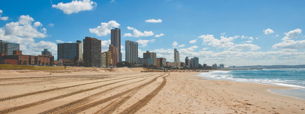 A view of Durban's beach, which can be enjoyed via a cheap flight with Flight Centre.