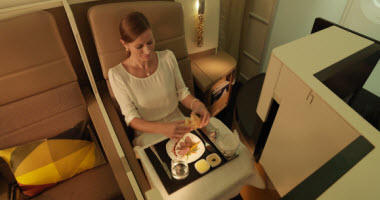Etihad Airways Business Class meal service.
